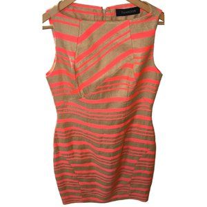 Thakoon Neon Pink Stripped and Gold knee length dress